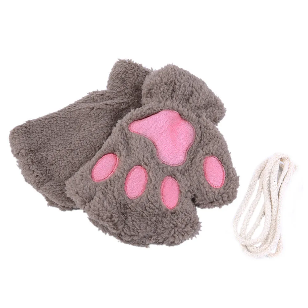 Cute Cat Paw Style Half Finger Gloves