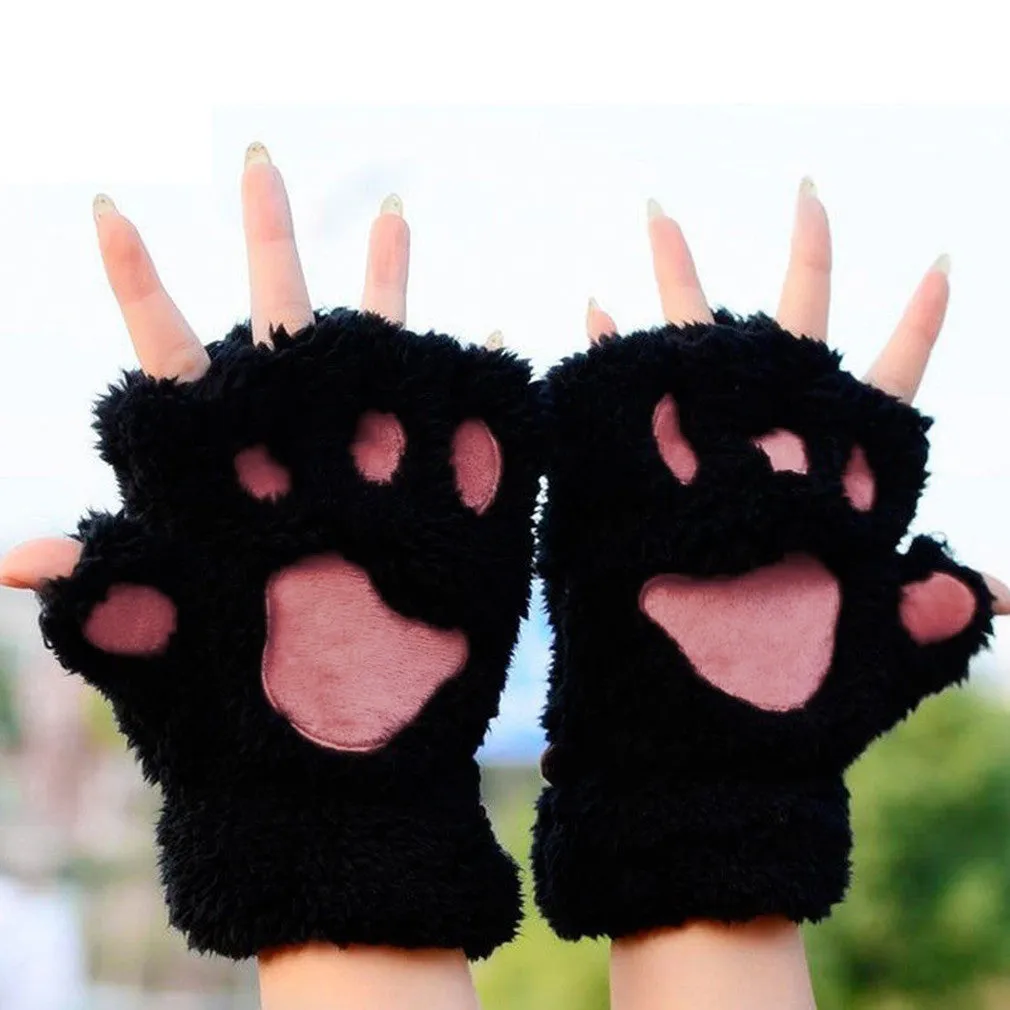 Cute Cat Paw Style Half Finger Gloves