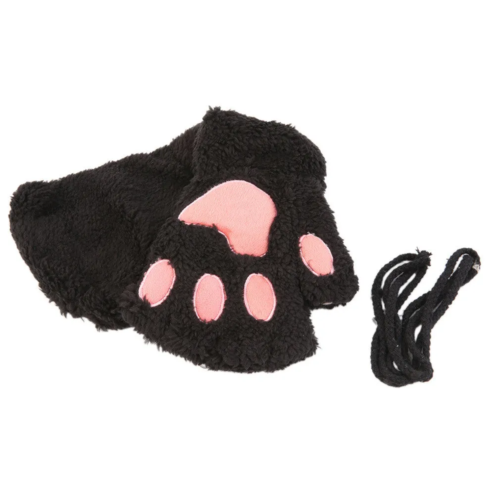 Cute Cat Paw Style Half Finger Gloves