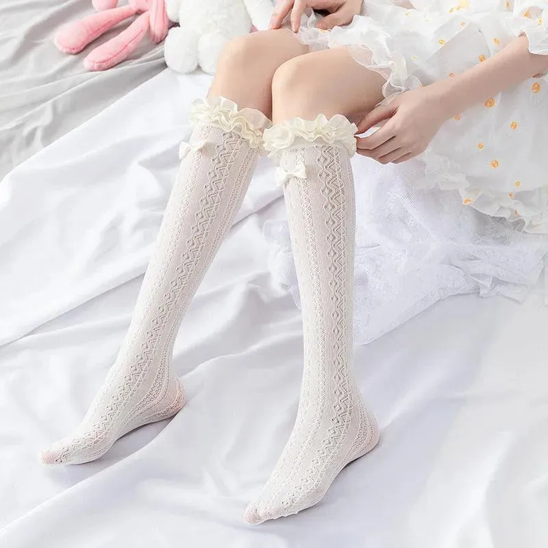 Cute Lolita Socks with White Ribbon| Lolita Fashion Outfits