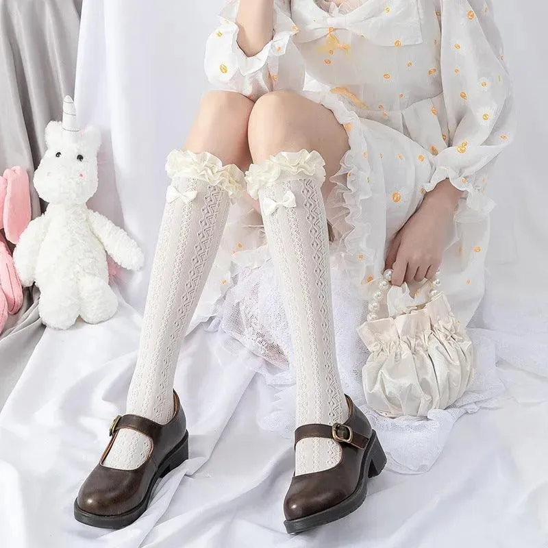 Cute Lolita Socks with White Ribbon| Lolita Fashion Outfits