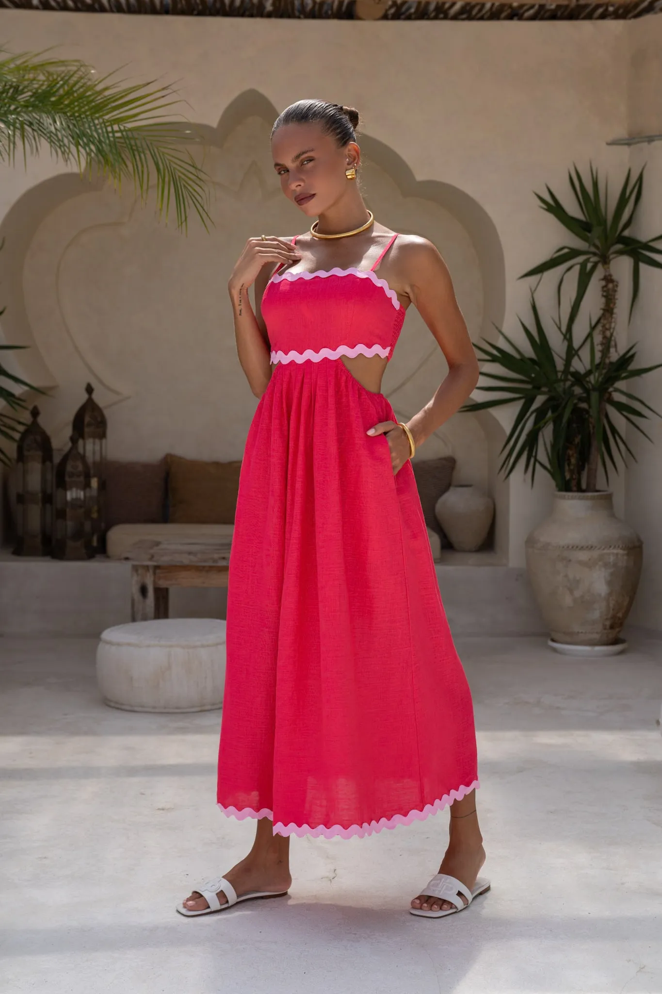 Daisy Hot Pink Ric Rac Maxi Dress