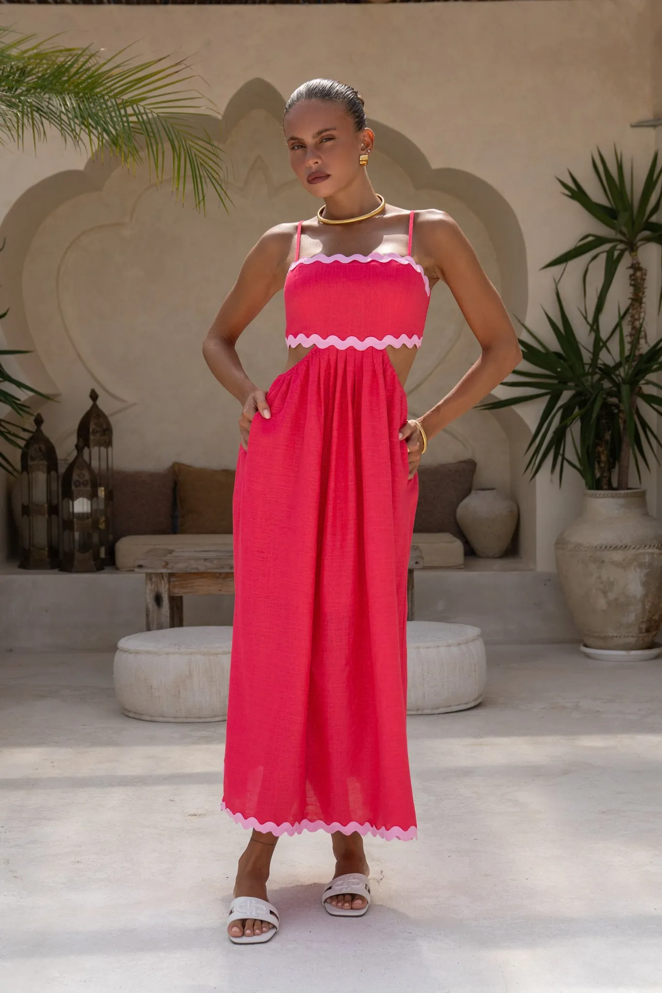 Daisy Hot Pink Ric Rac Maxi Dress