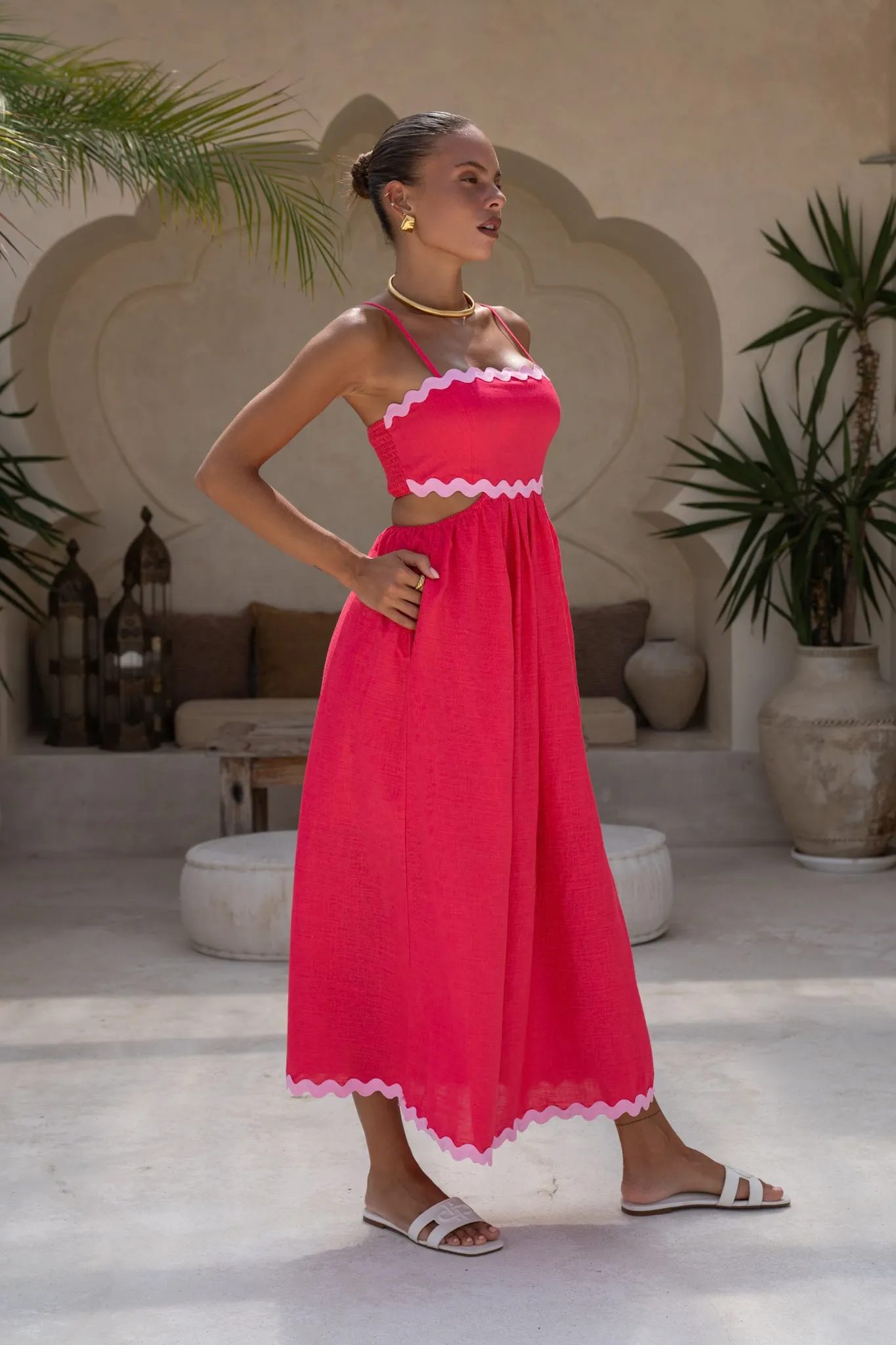 Daisy Hot Pink Ric Rac Maxi Dress