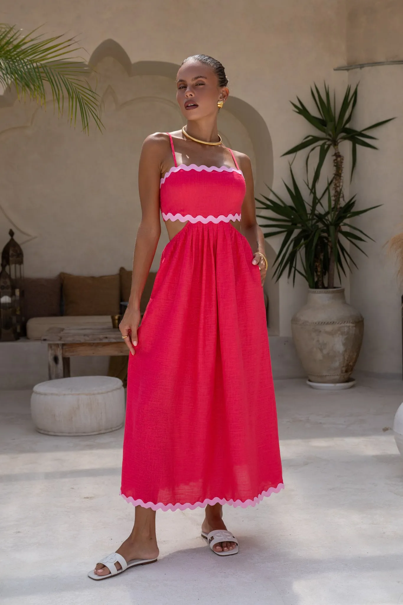 Daisy Hot Pink Ric Rac Maxi Dress