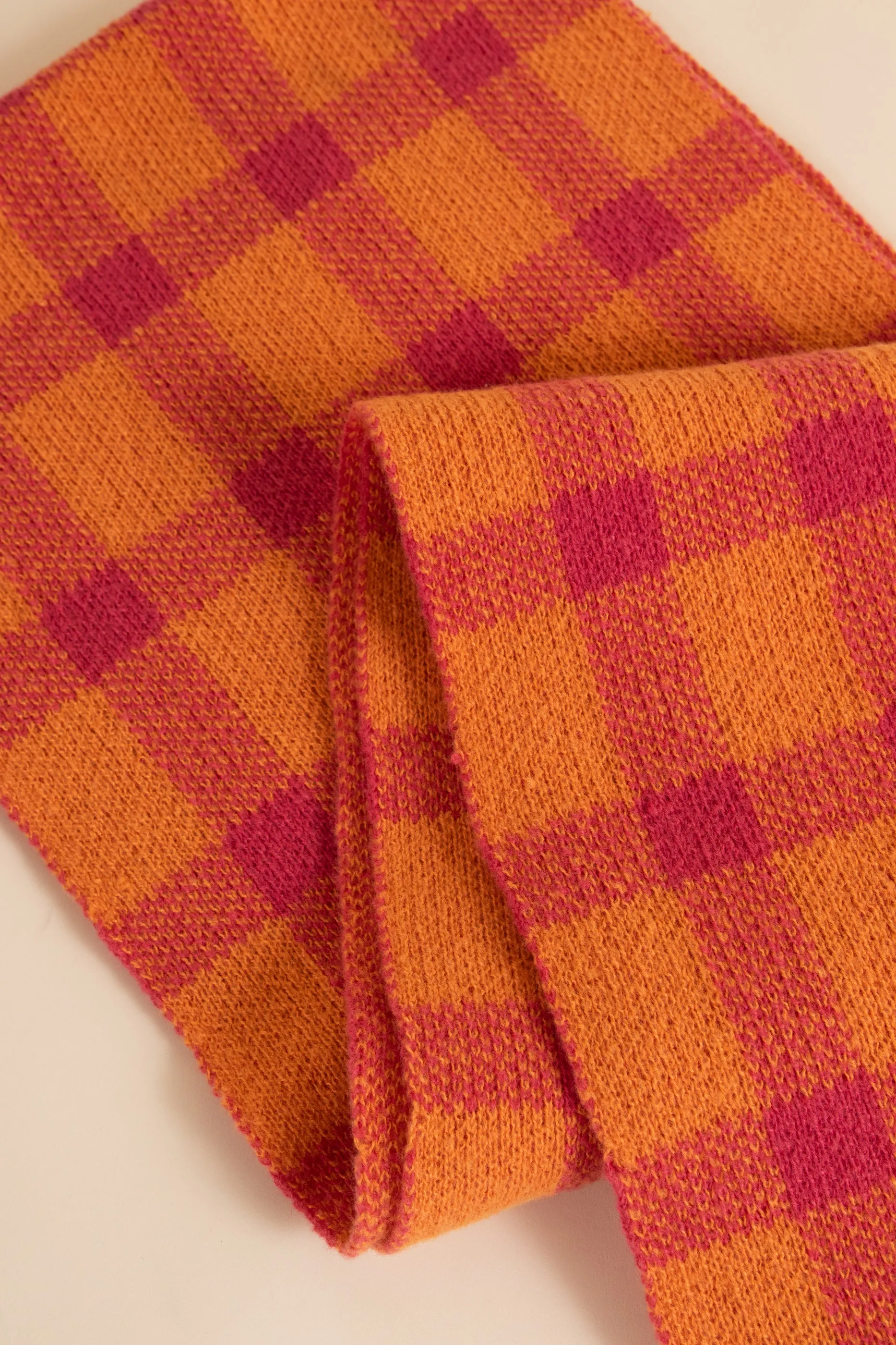 Daisy Street - Pink & Orange Checked Knit Scarf