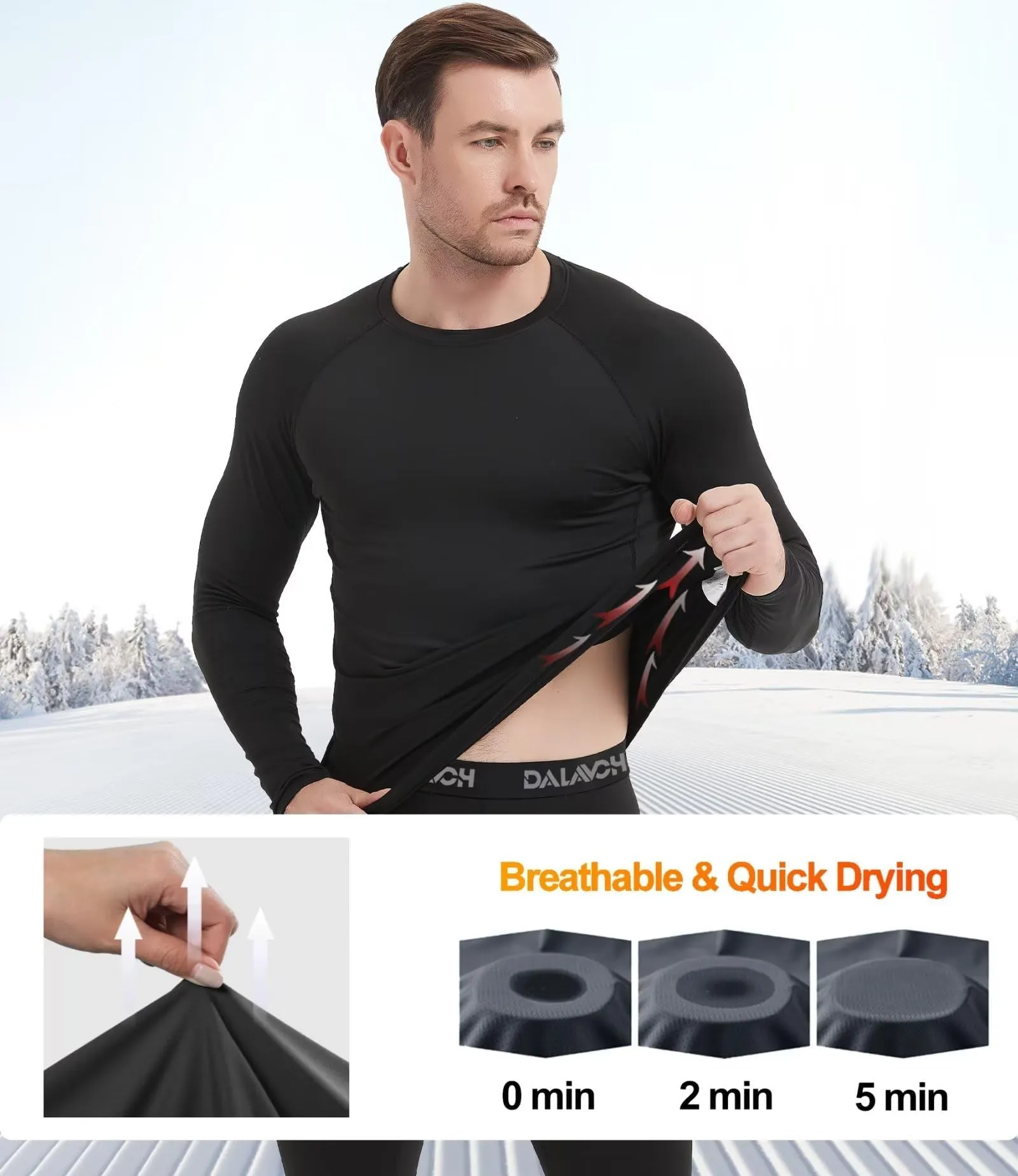 Dalavch 5 Pack Thermal Compression Shirts for Men Long Sleeve Running Gear Undershirt Base Layer for Winter Cold Weather 5 Black Large