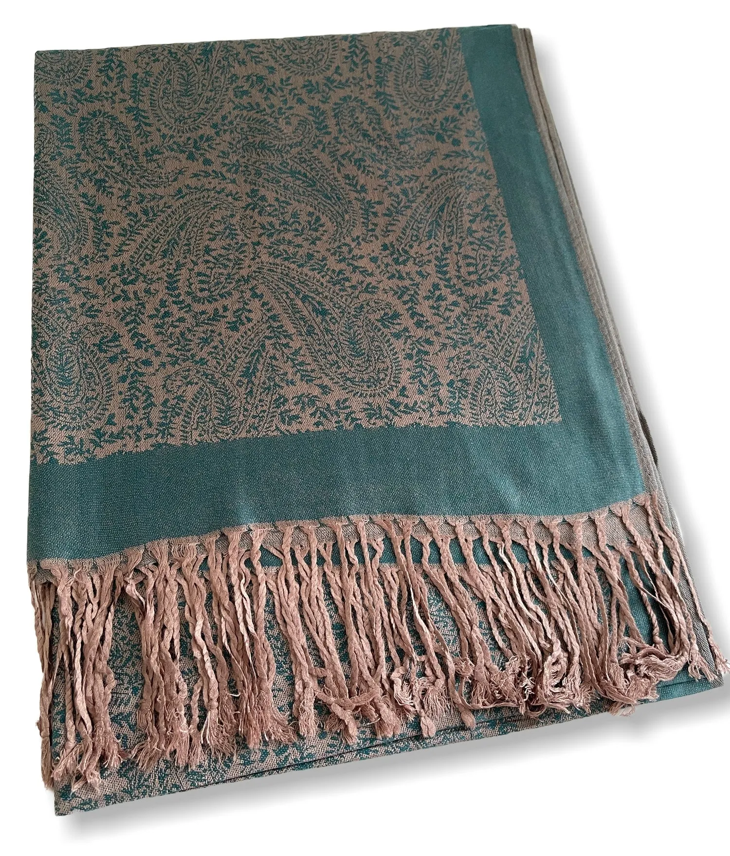 DARK GREEN PAISLEY PRINT REVERSIBLE PASHMINA SHAWL SCARF