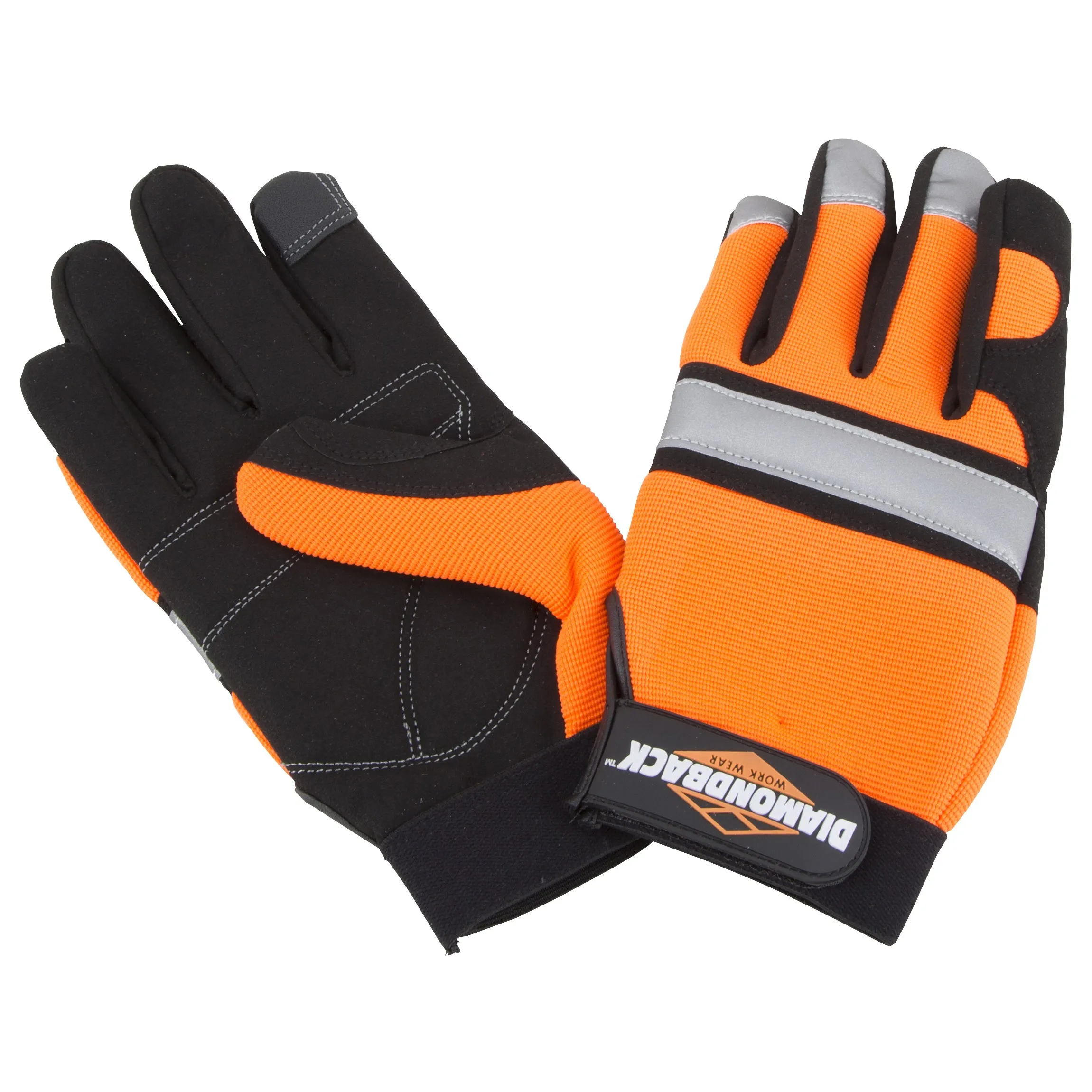 Diamondback 5959XL Touchscreen Hi Visibility Mechanic's Gloves, XL, 55% Synthetic Leather 30% Spandex 10% Reflective Fabric 5% Elastic Band