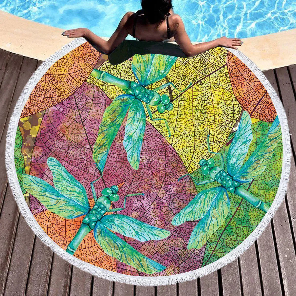 Dragonflies Round Beach Towel