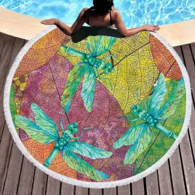 Dragonflies Round Beach Towel