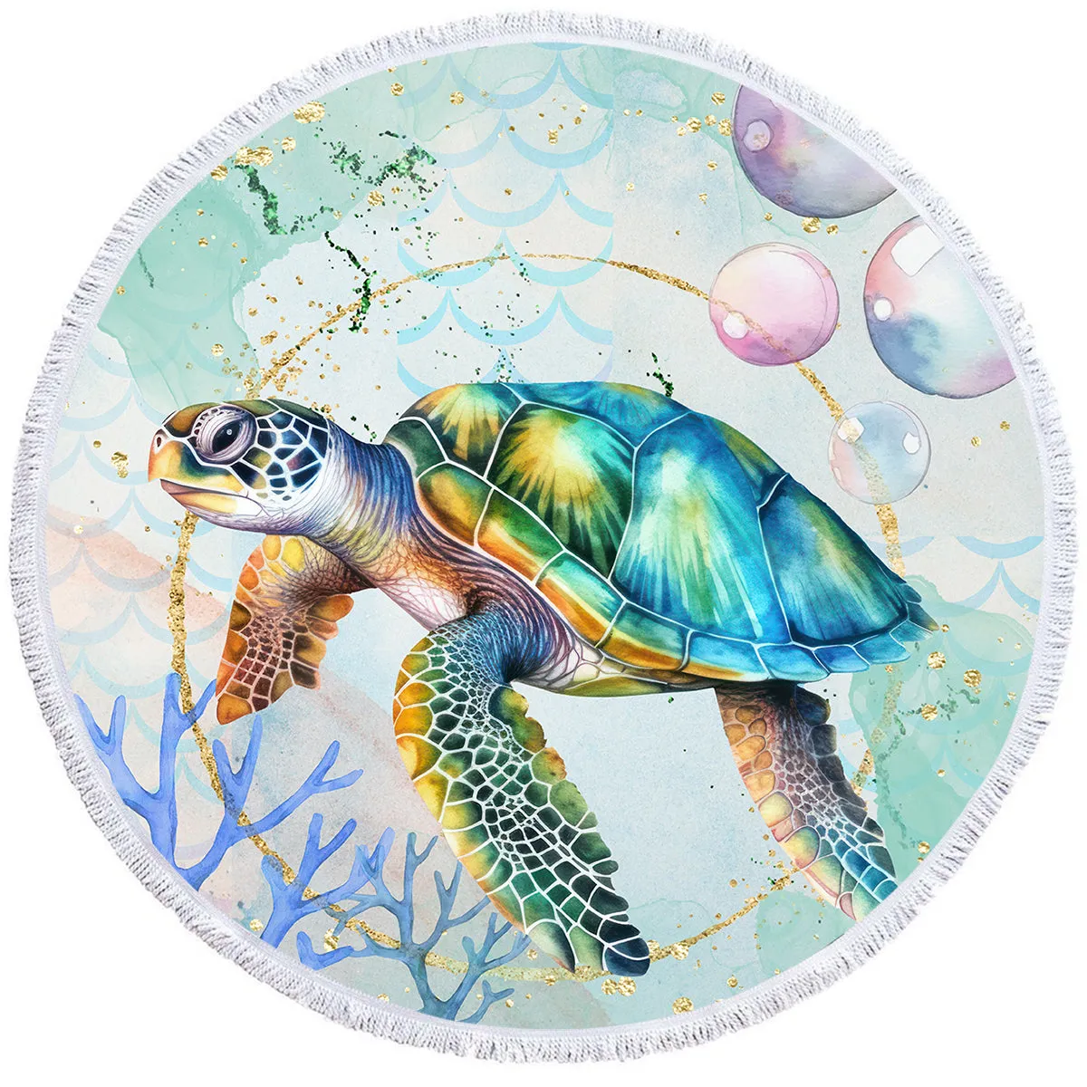 Dreamy Sea Turtle Round Beach Towel