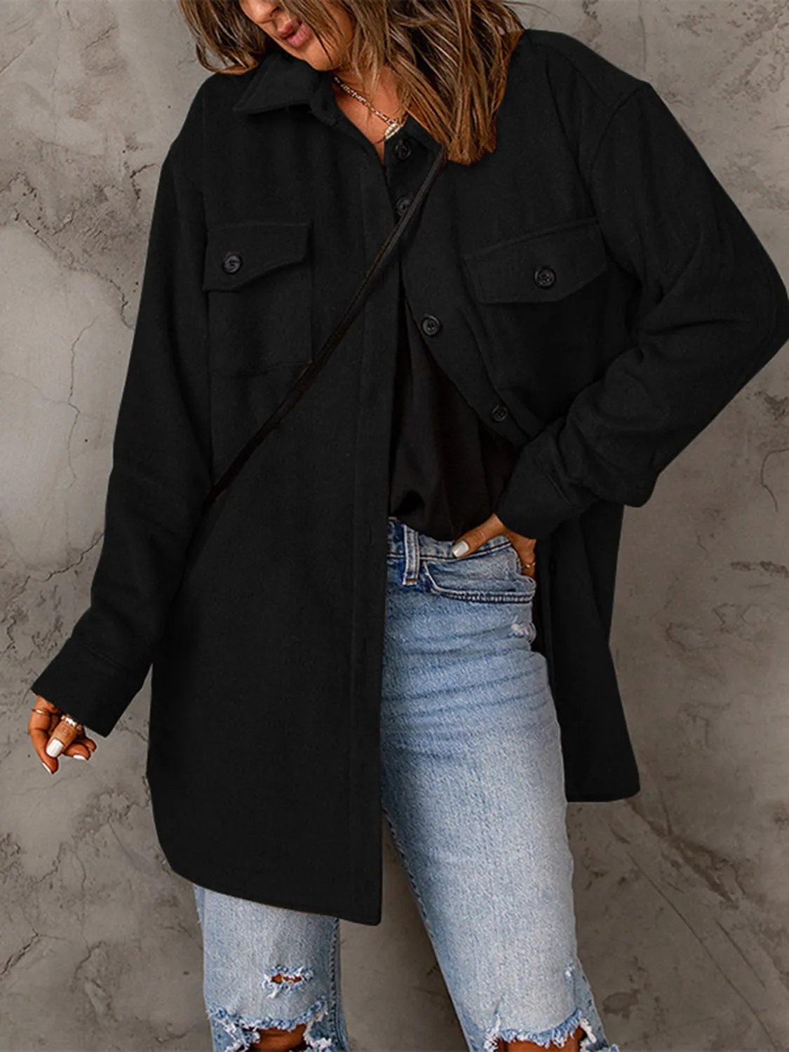 Drop Shoulder Button Down Collared Coat