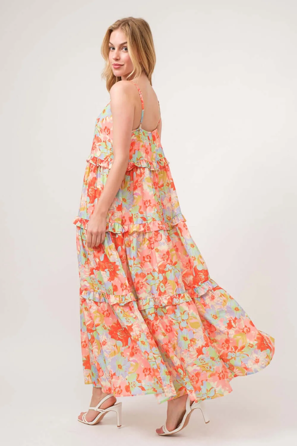 Enchanting Floral Tiered Ruffle Maxi Came Dress