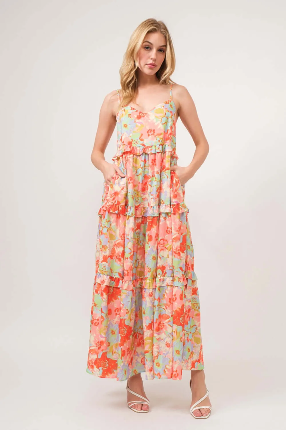 Enchanting Floral Tiered Ruffle Maxi Came Dress