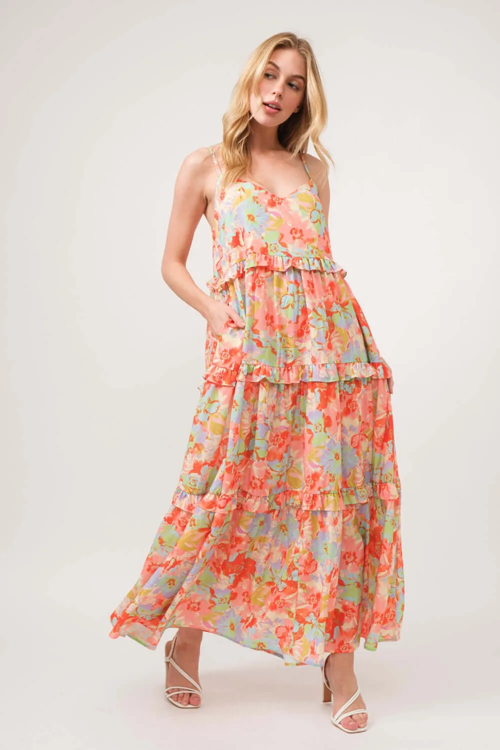 Enchanting Floral Tiered Ruffle Maxi Came Dress