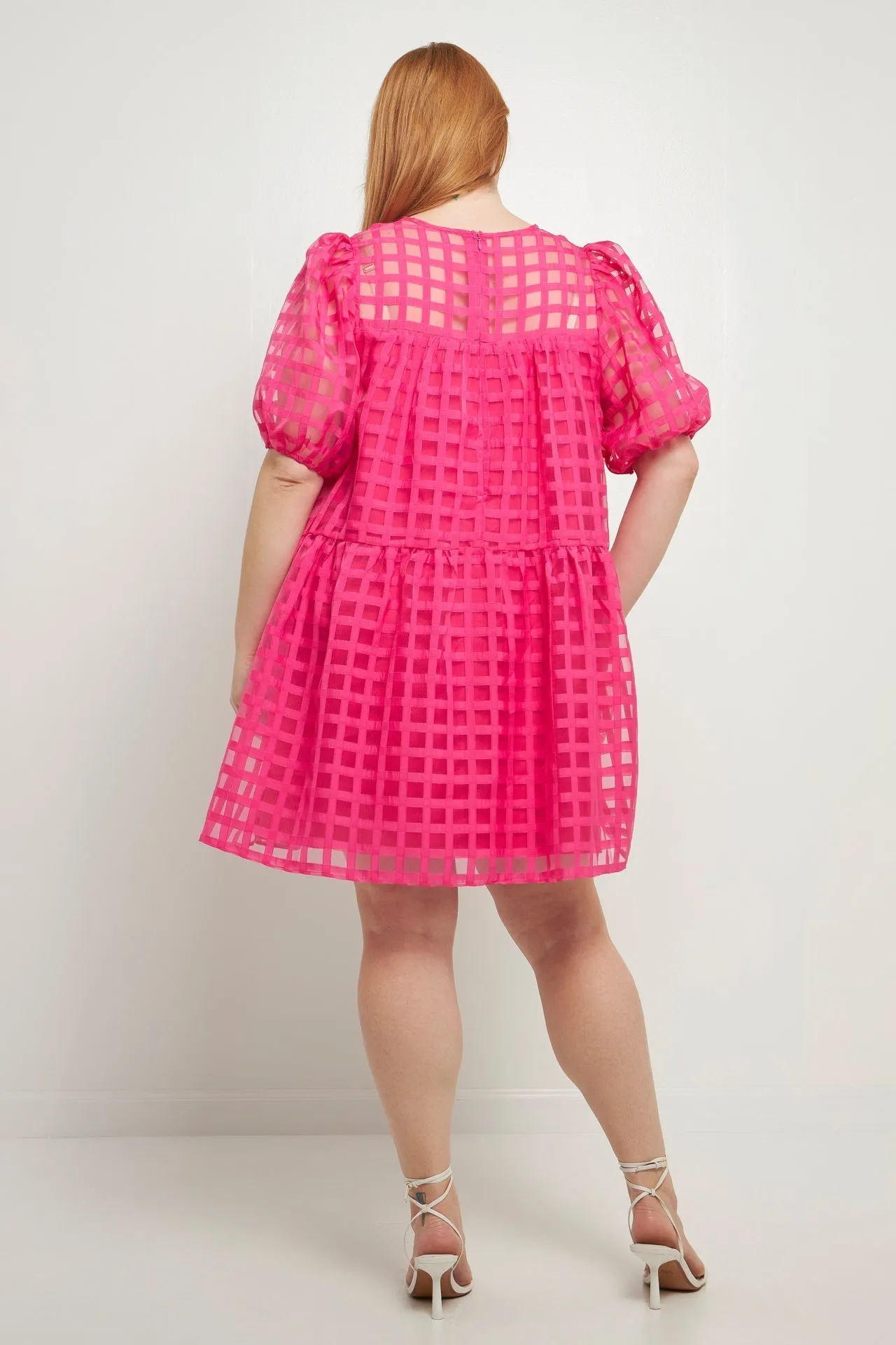 English Factory - Gridded Puff Sleeve Dress