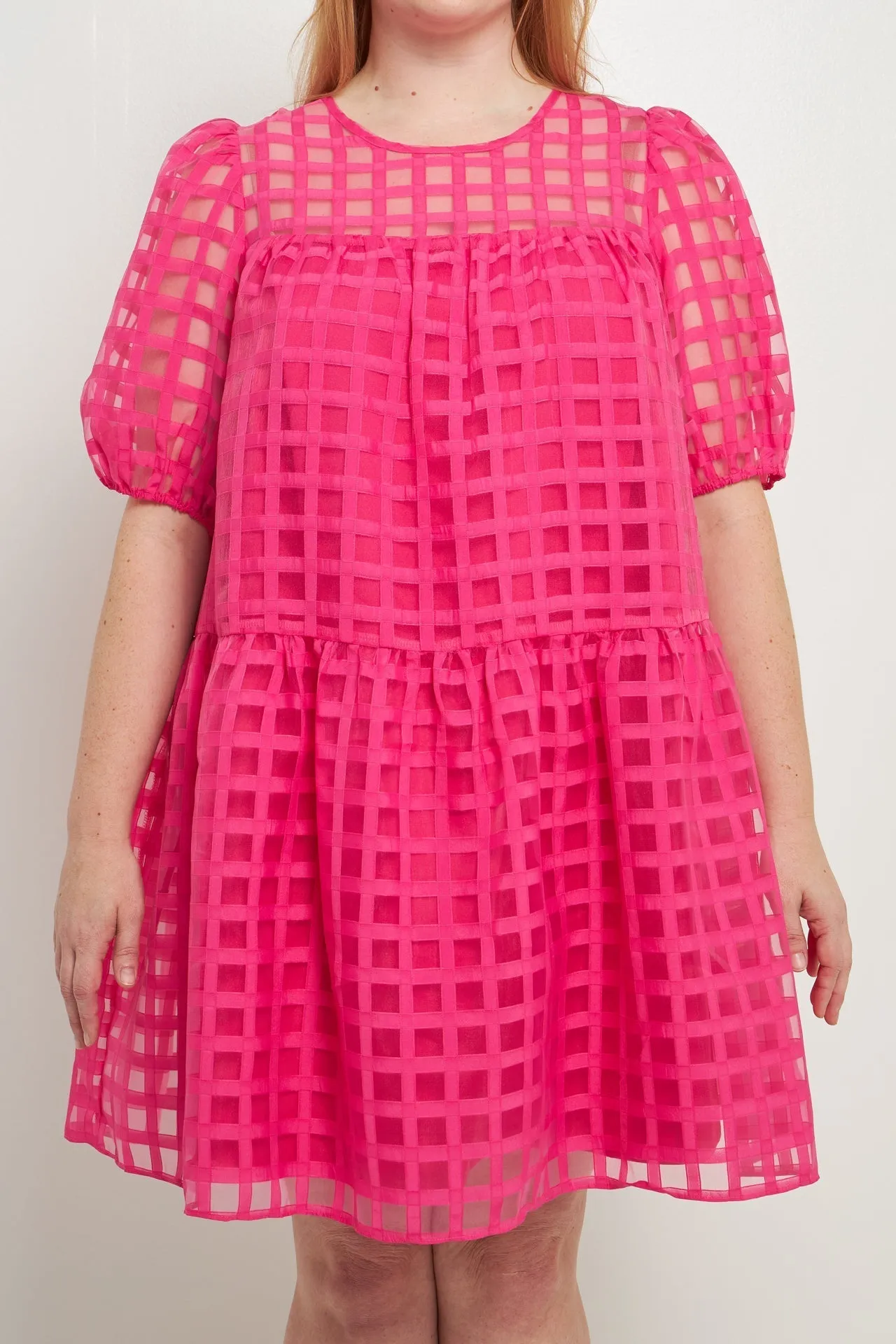 English Factory - Gridded Puff Sleeve Dress