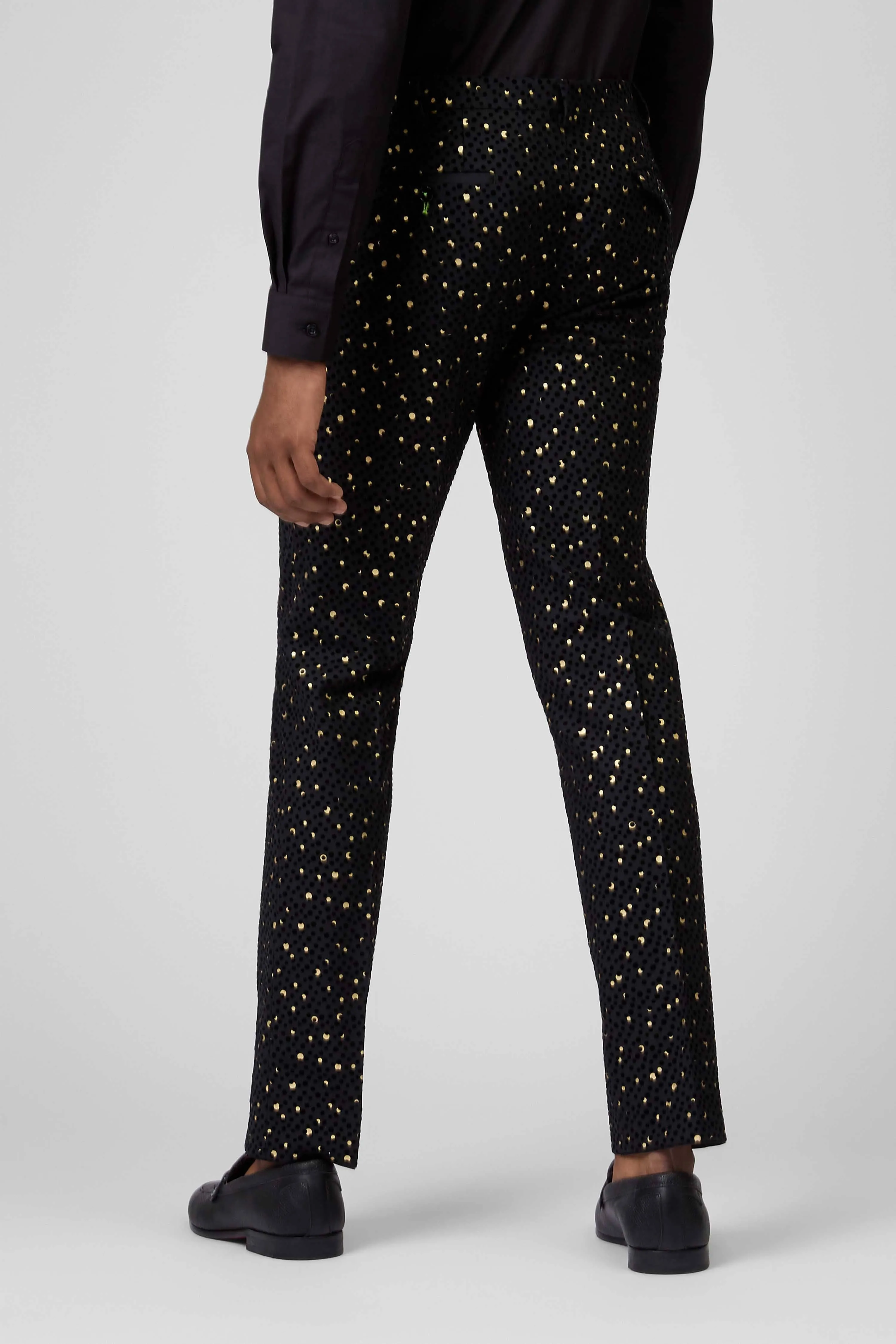 Farrow Skinny Fit Black Polka Dot Tuxedo Trousers