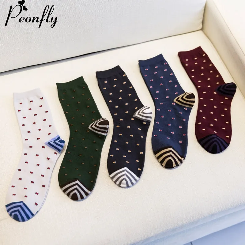 Fashion Mens Cotton Socks Colorful Jacquard Art Socks Hit Color Dot Long Happy Socks Men's Dress Sock 5pairs/lot