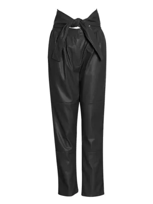 Faux-Leather Bowknot Trousers