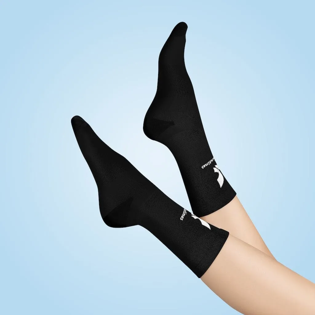 Fikafuntimes Logo Print Cushioned Mid-Calf Black Crew Socks