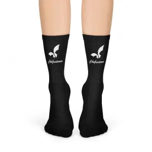 Fikafuntimes Logo Print Cushioned Mid-Calf Black Crew Socks