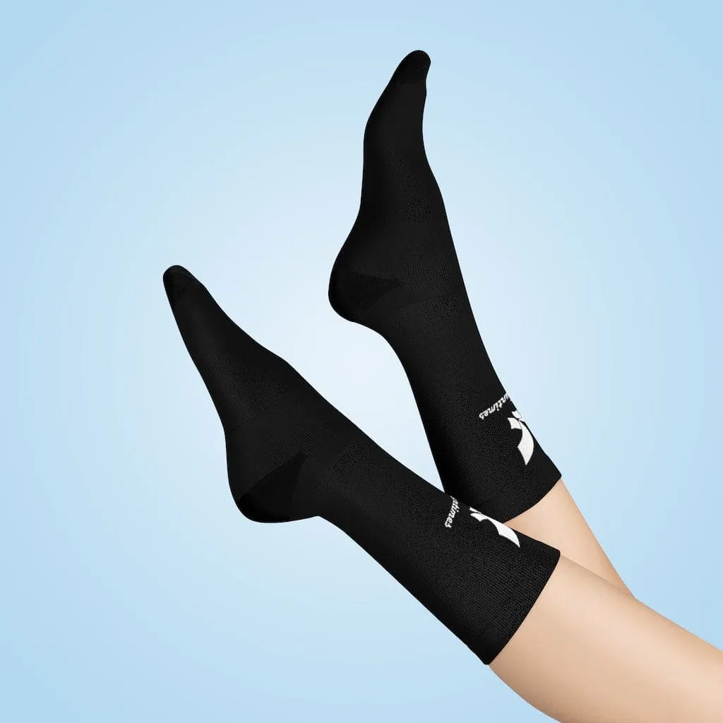 Fikafuntimes Logo Print Cushioned Mid-Calf Black Crew Socks