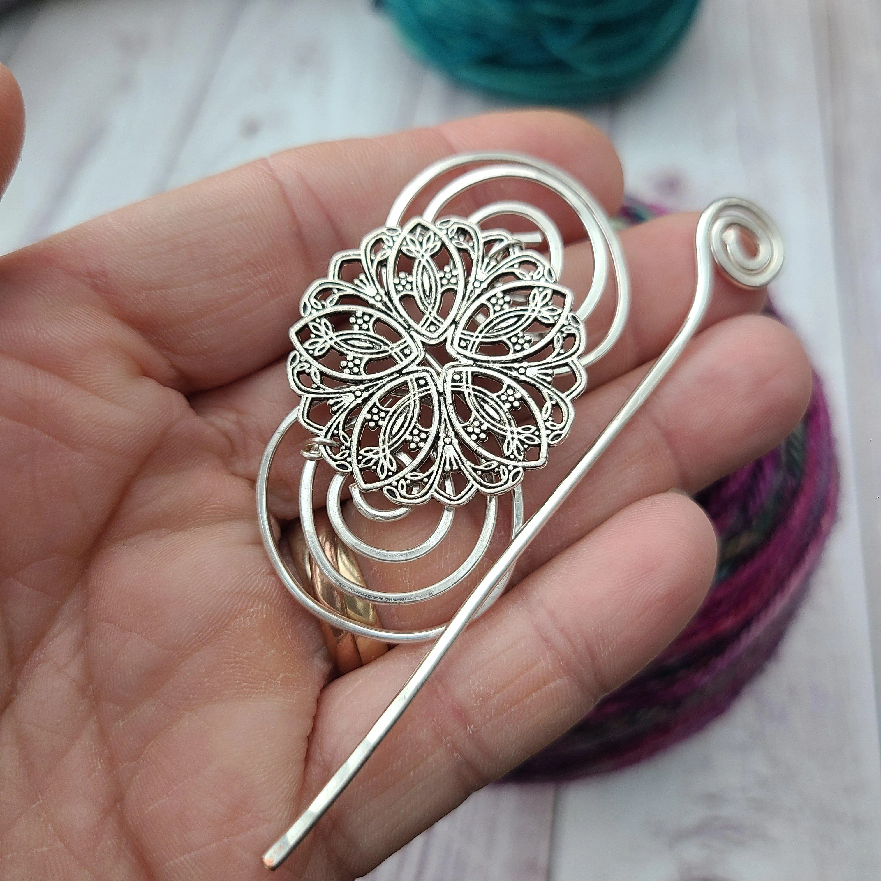 Filigree Flower Shawl Pin - Charmed Silver