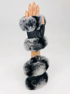 Fingerless Chinchilla/Leather Gloves