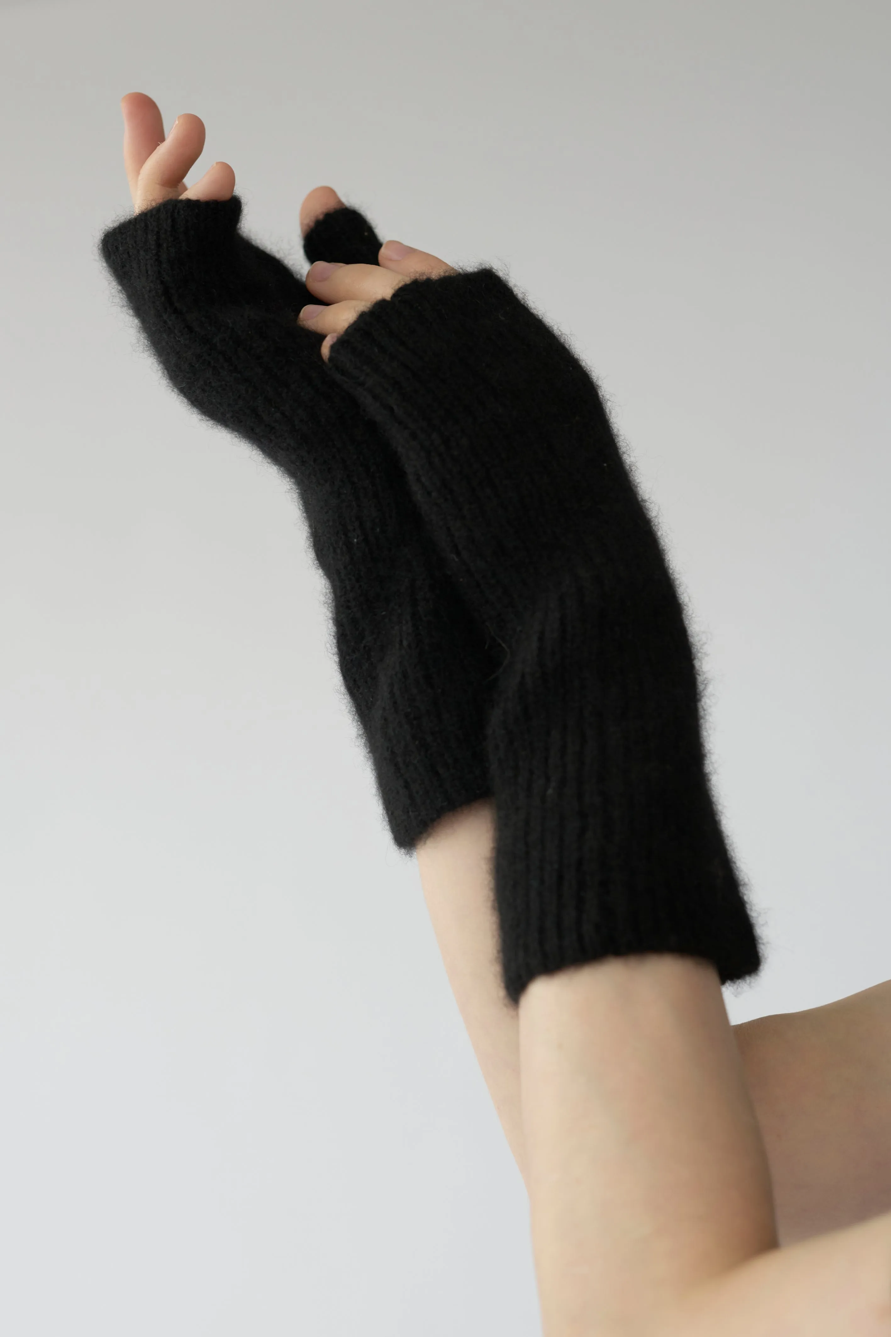 FINGERLESS GLOVES - BLACK - SILK/CASHMERE