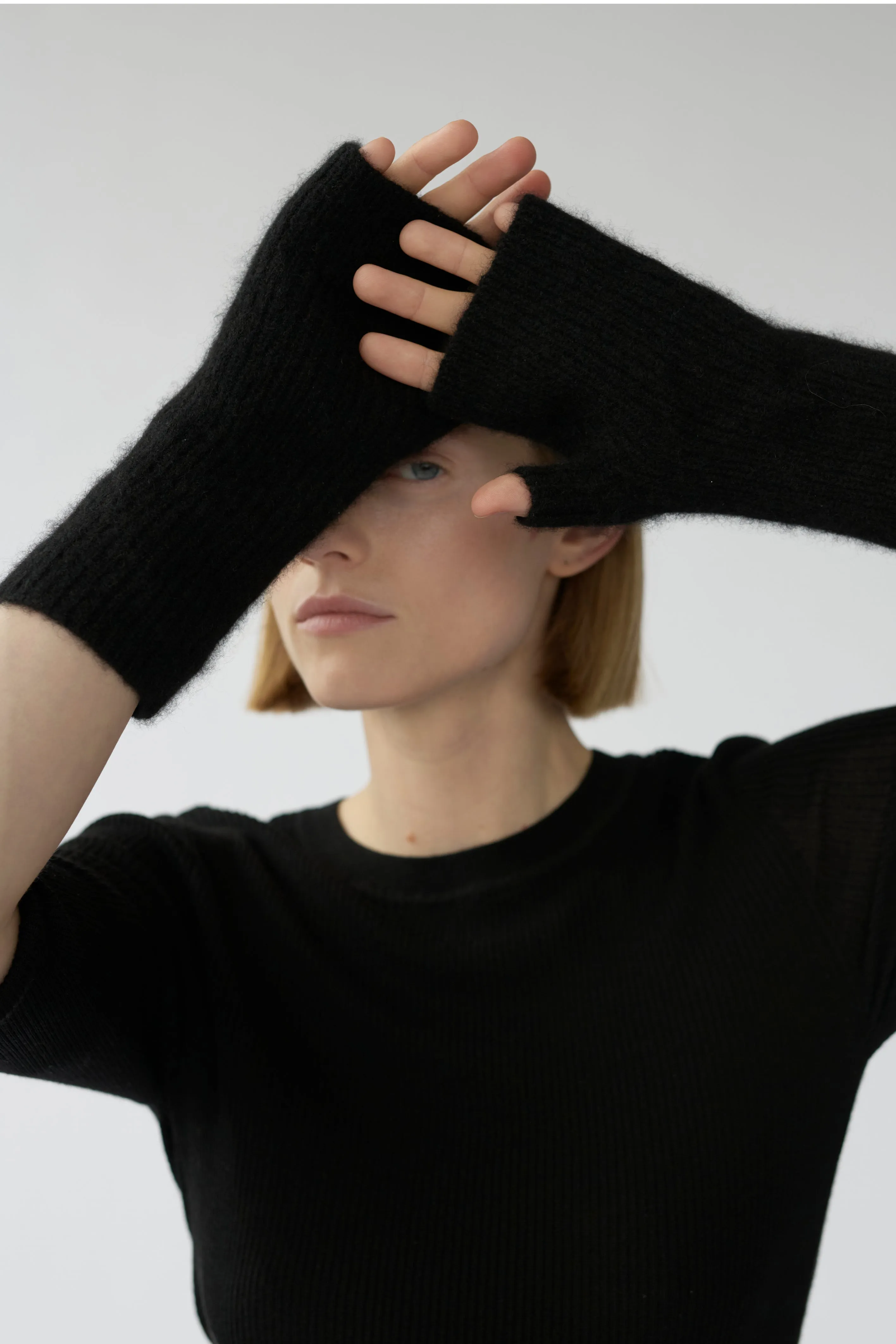 FINGERLESS GLOVES - BLACK - SILK/CASHMERE