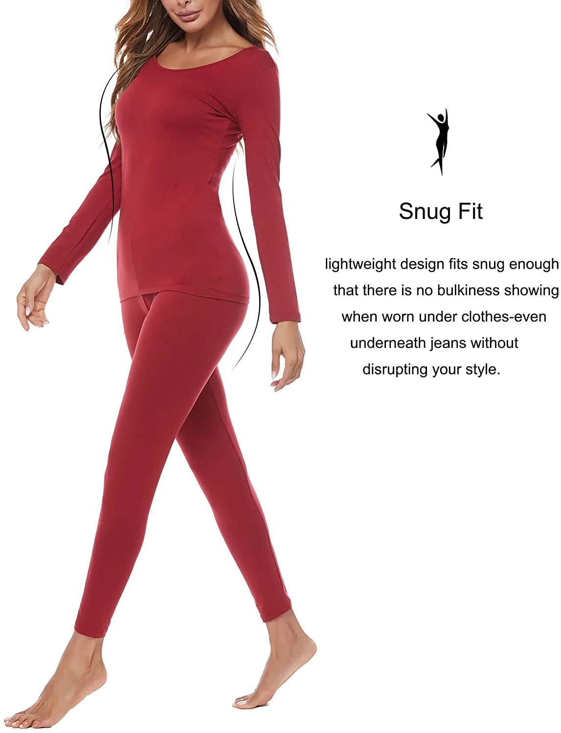 FINWANLO Thermal Underwear for Women Lightweight Long Johns Set Soft Cotton Base Layer Top & Bottom Pajamas