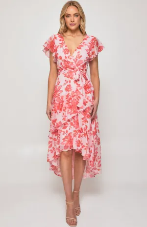 Floral Chiffon Tiered Frill Hem Midi Dress