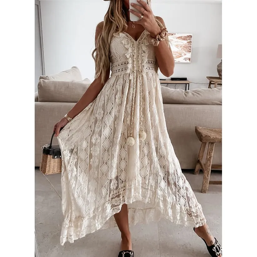 Floral Embroidery Lace Cami Maxi Dress