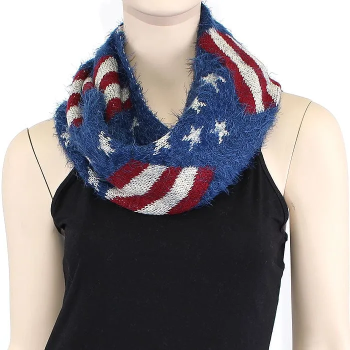 FN20111 Fuzzy American Flag Infinity Scarf