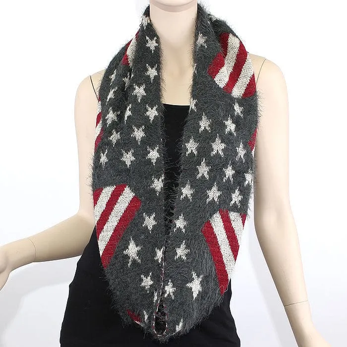 FN20111 Fuzzy American Flag Infinity Scarf