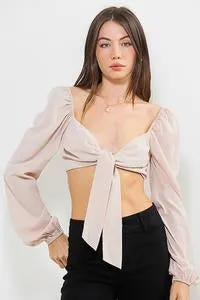 Front Tie Long Sleeve Crop Top