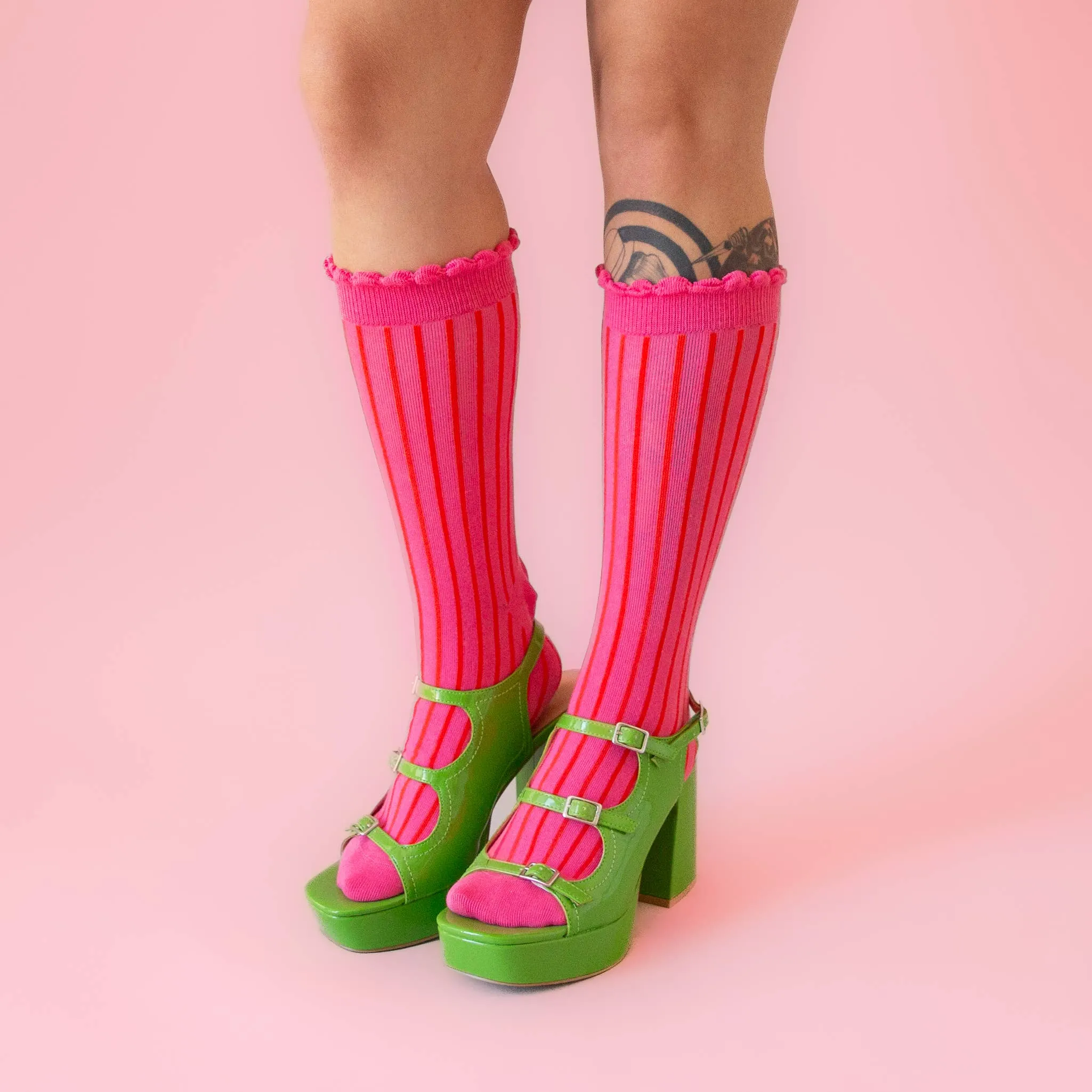 Fuchsia Striped Crew Socks