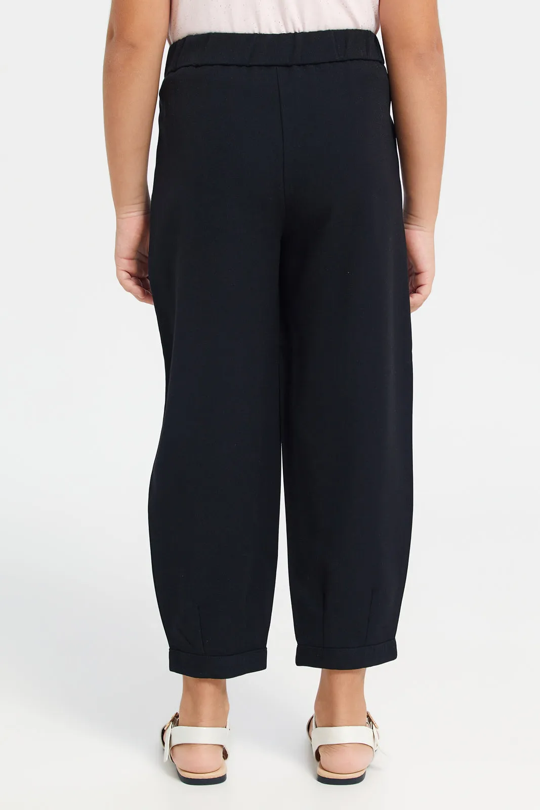 Girls Black Pleated Trousers