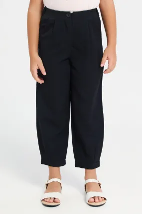 Girls Black Pleated Trousers