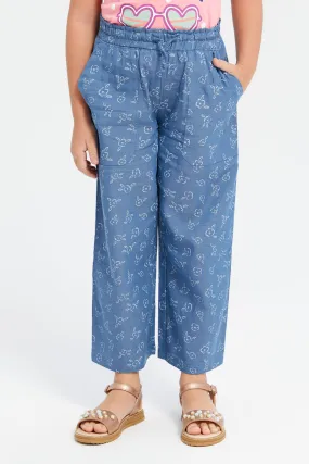 Girls Blue Printed Chambray Trouser