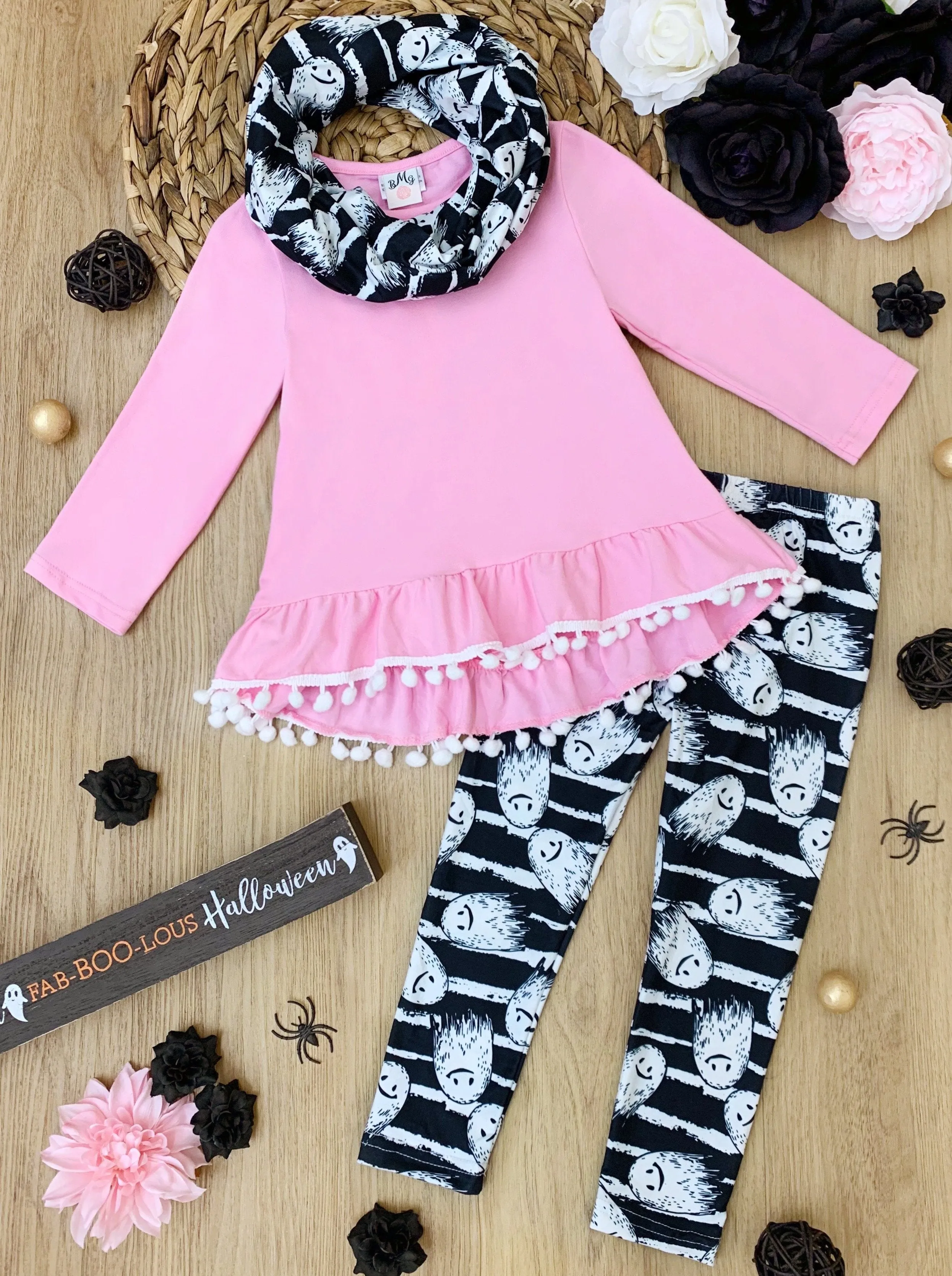 Girls Boo-tiful Hi-Lo Tunic with Leggings and Scarf Set