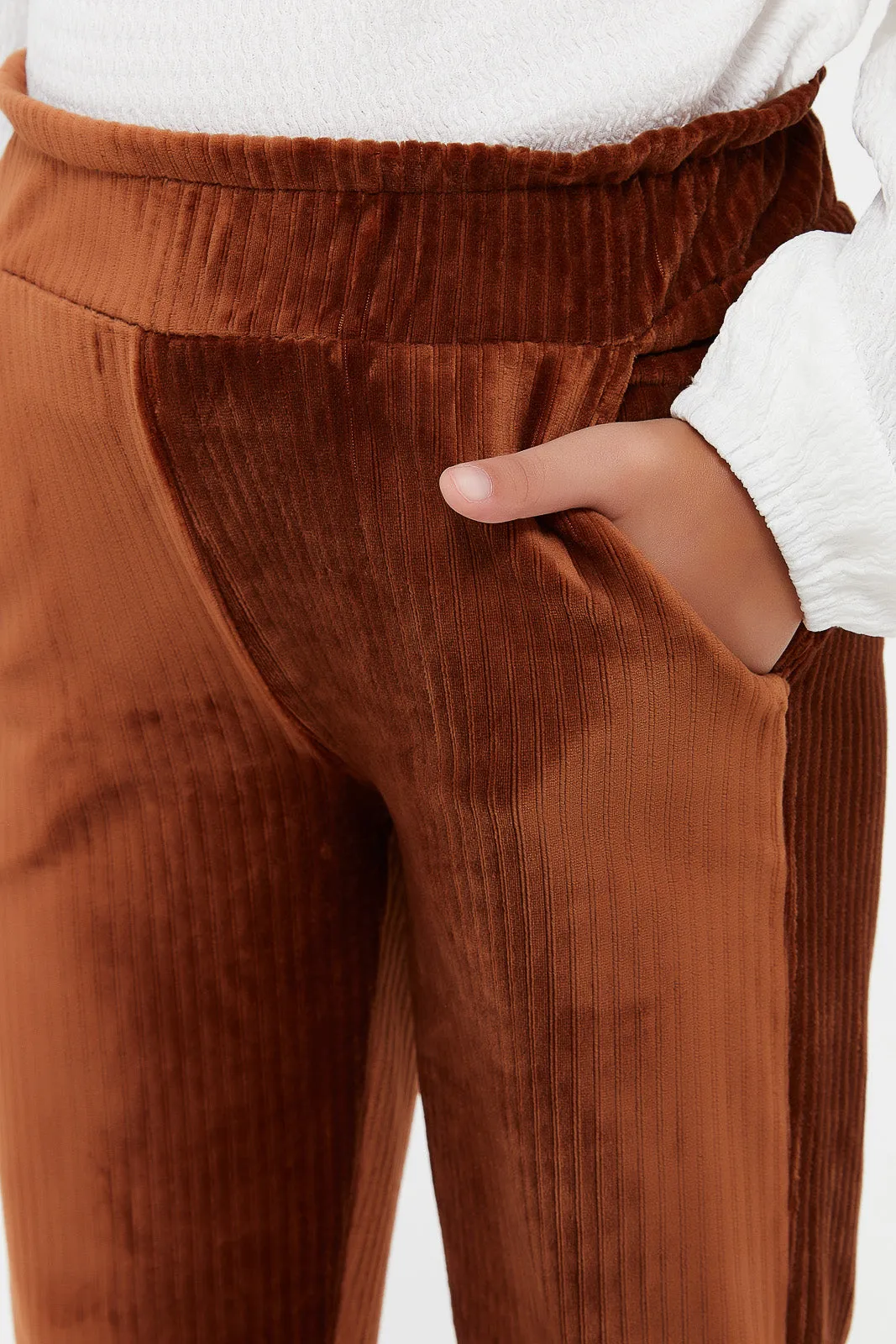 Girls Brown Knit Corduroy Trousers