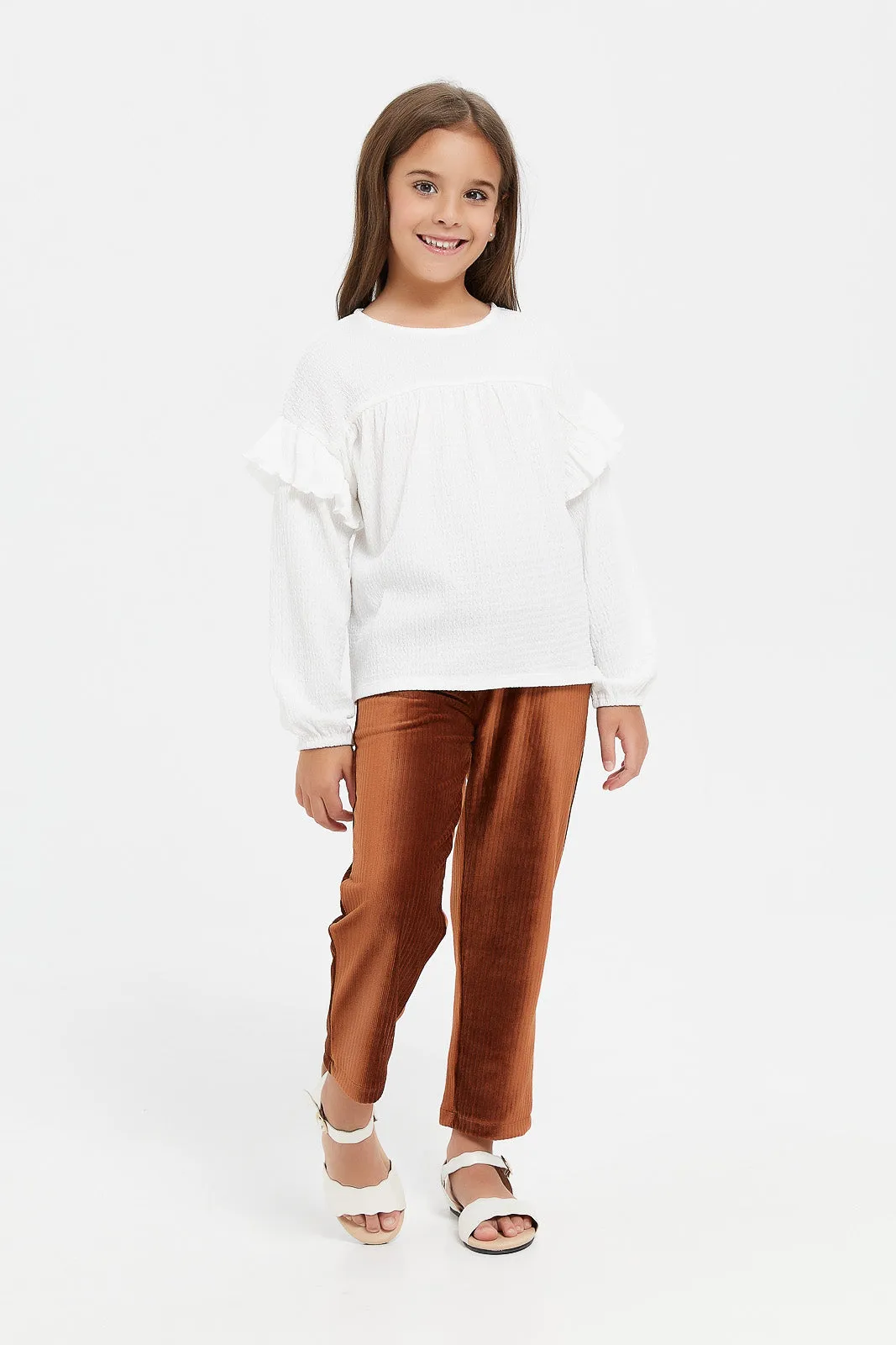 Girls Brown Knit Corduroy Trousers