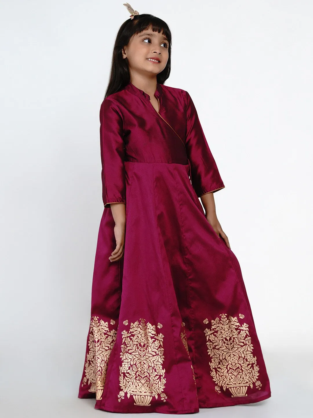 Girl'S Burgundy Flared Maxi Dress