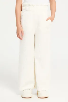 Girls Cream Wide Leg Trousers