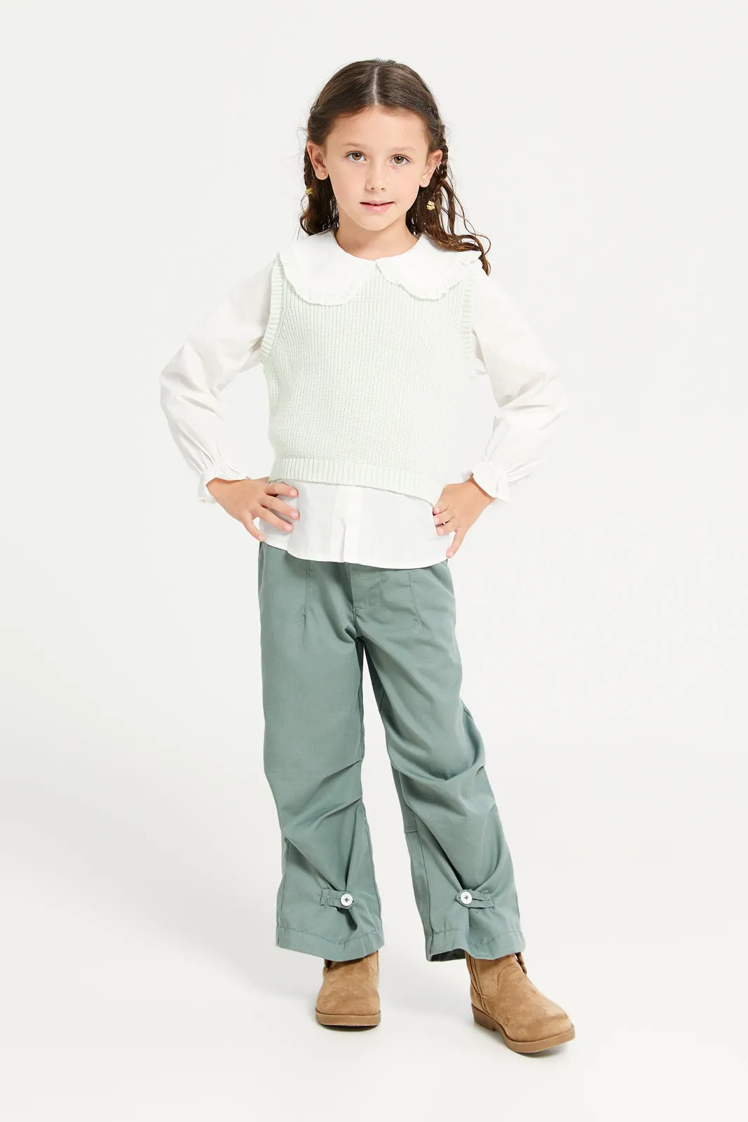 Girls Green Embellished Trousers