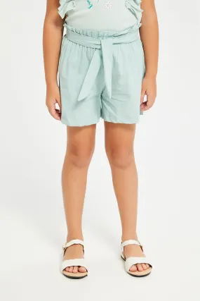 Girls Green Plain Poplin Shorts