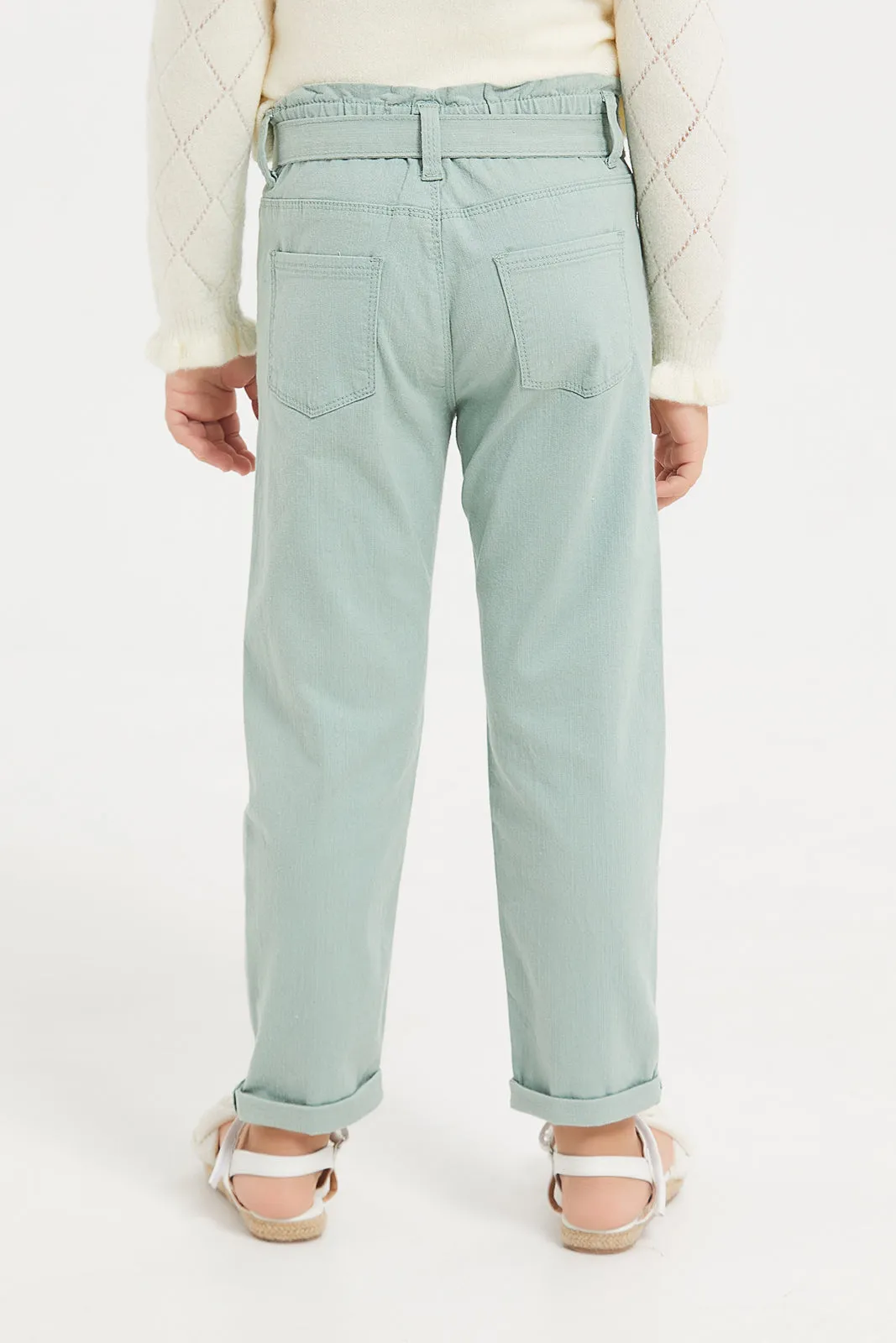 Girls Green Twill Trouser With Belt